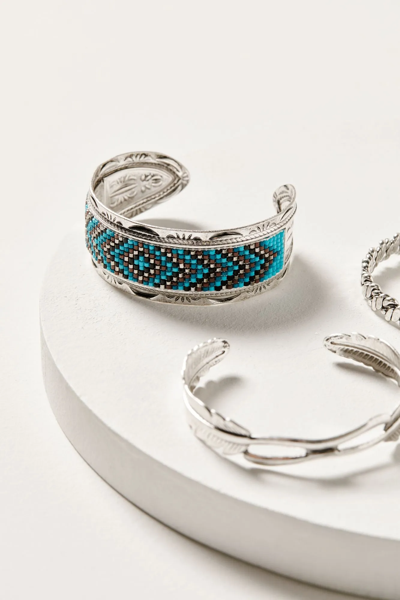 Wesley Court Feather Turquoise Cuff Bracelet Set - 3-Piece