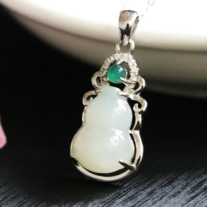 White Gourd Hollow Necklace with Hotan Jade and Silver Attributes