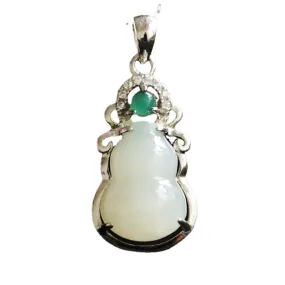 White Gourd Hollow Necklace with Hotan Jade and Silver Attributes