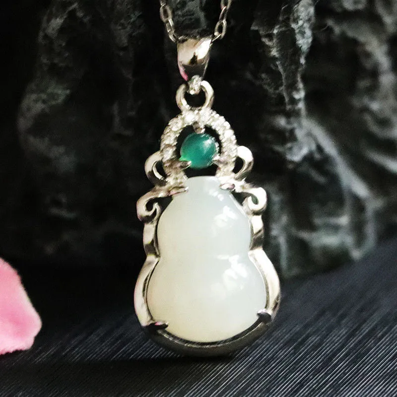 White Gourd Hollow Necklace with Hotan Jade and Silver Attributes