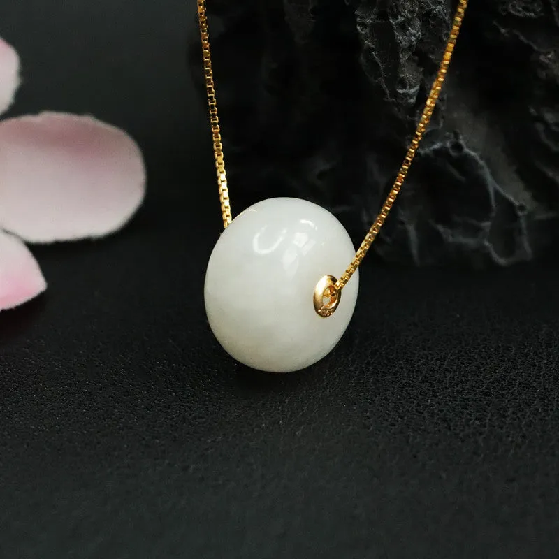 White Jade Abacus Bead Necklace with Hotan Jade Accents