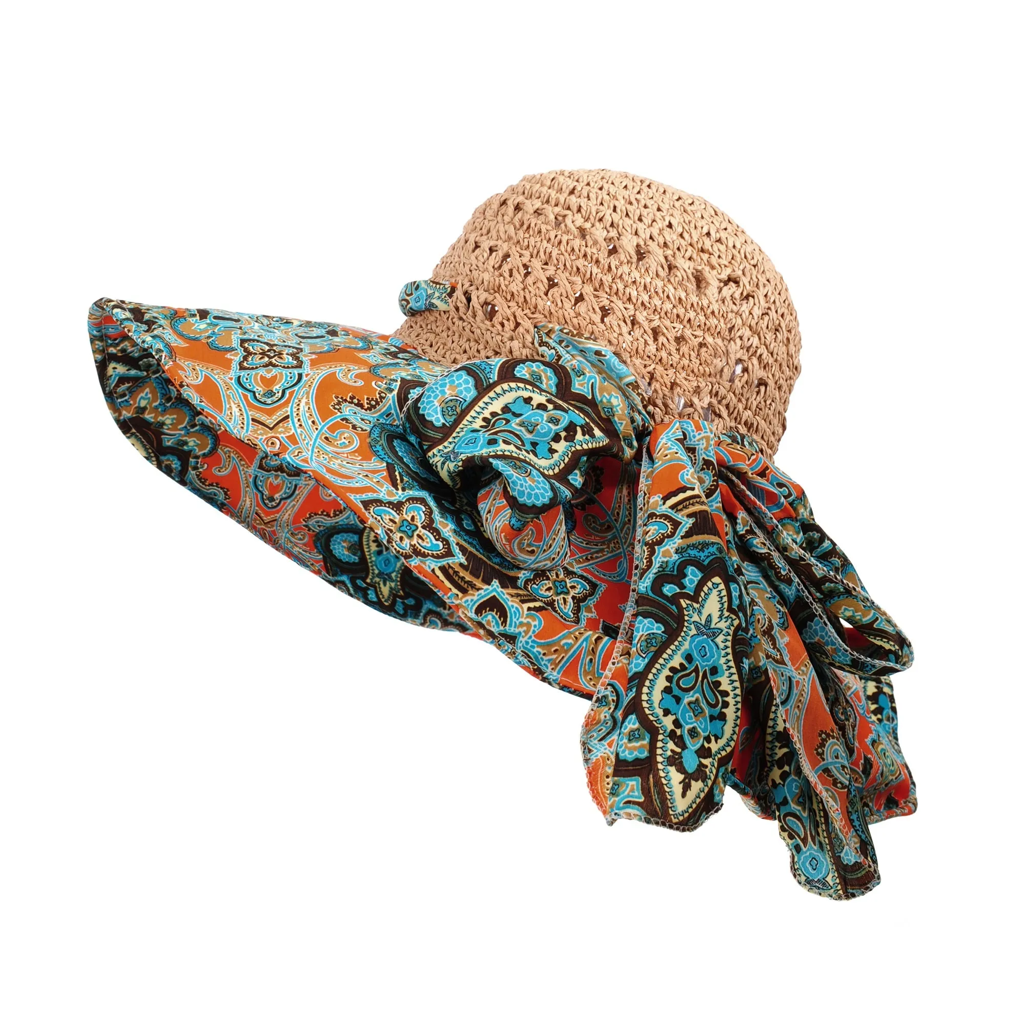 Women Floral Paisley Paper Straw Floppy Hat Beach Cap DW9741