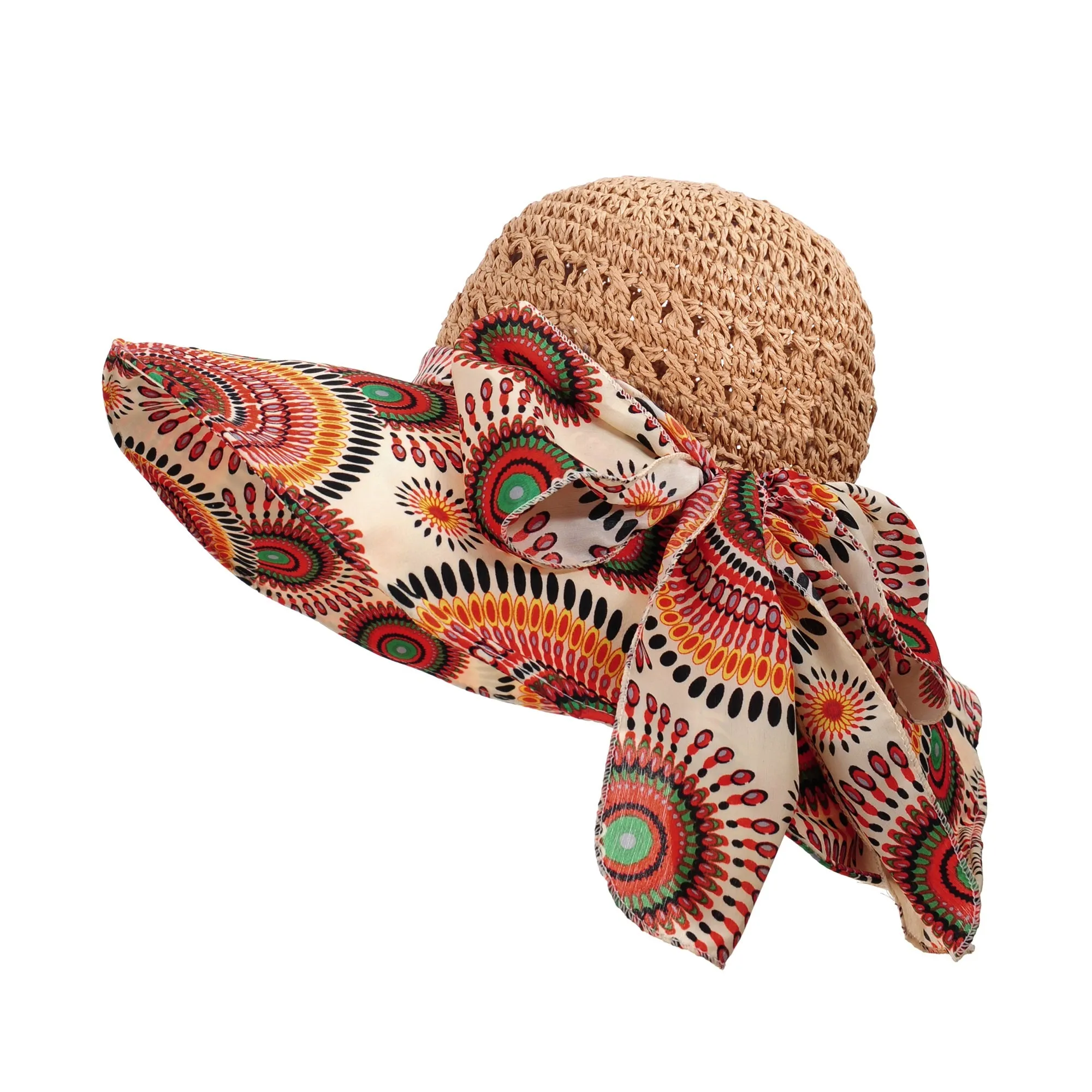 Women Floral Paisley Paper Straw Floppy Hat Beach Cap DW9741