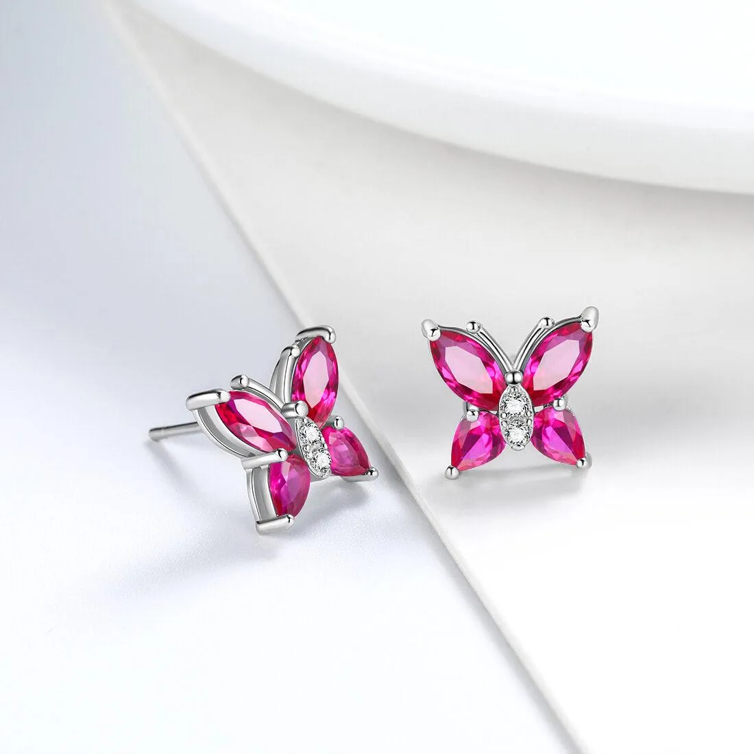 Women Stud Earrings Butterfly Birthstone July Ruby Girls Jewelry Birthday Gift