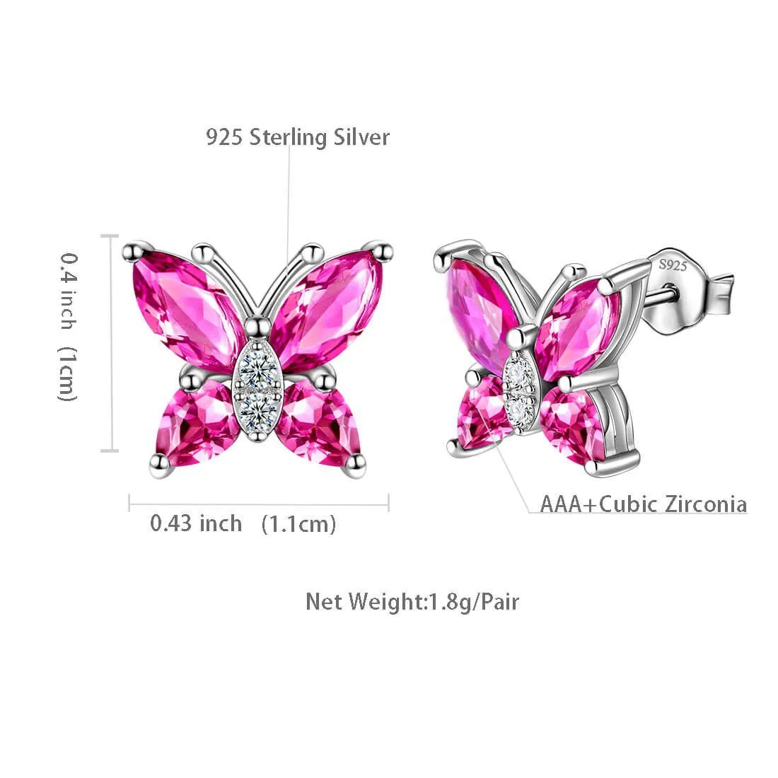 Women Stud Earrings Butterfly Birthstone July Ruby Girls Jewelry Birthday Gift