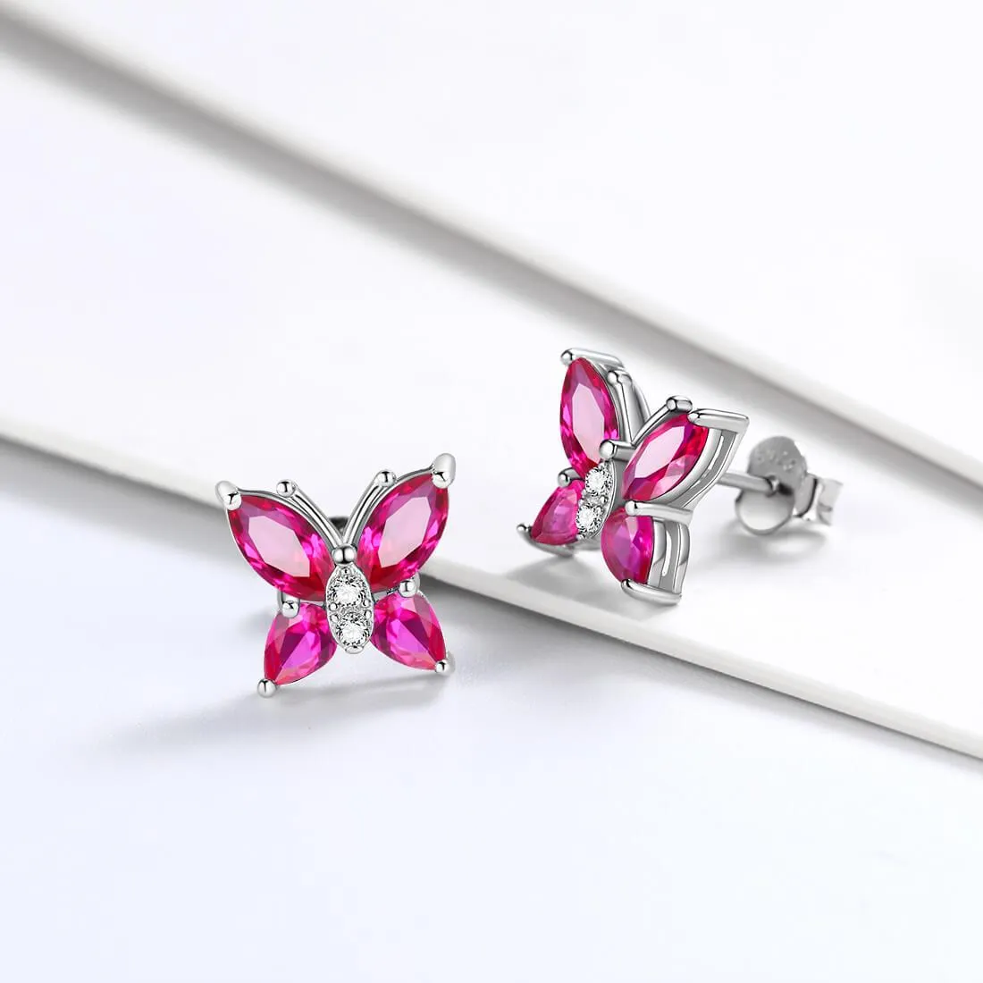 Women Stud Earrings Butterfly Birthstone July Ruby Girls Jewelry Birthday Gift