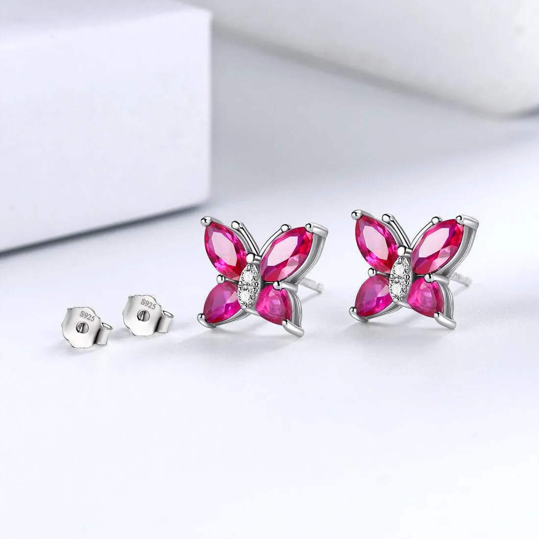 Women Stud Earrings Butterfly Birthstone July Ruby Girls Jewelry Birthday Gift