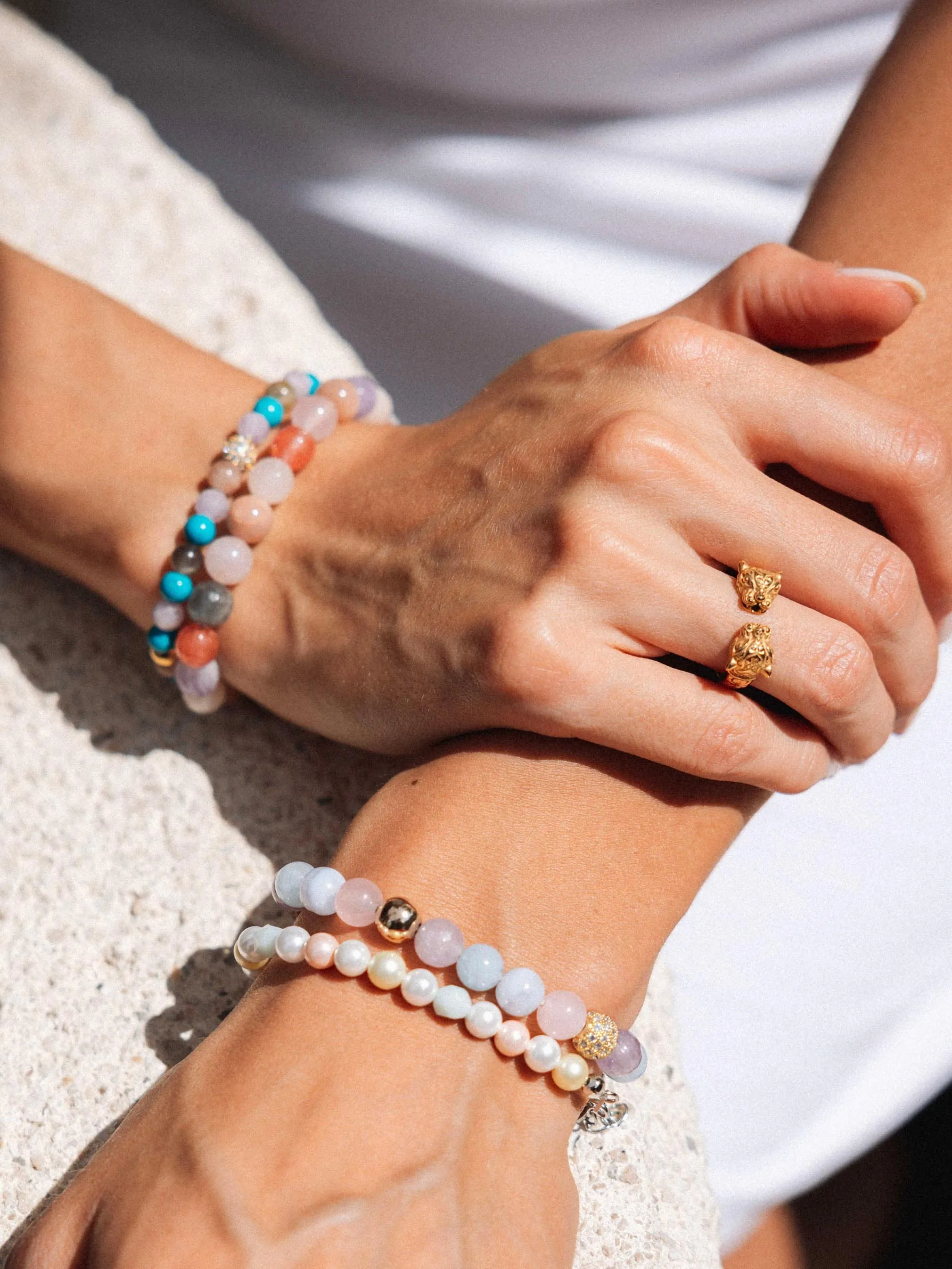 Women's Beaded Bracelet with Cherry Quartz, Rose Quartz, Amethyst Lavender, and Pink Aventurine